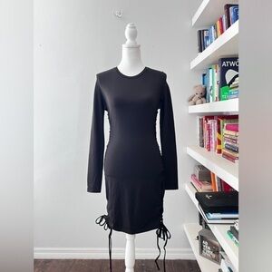 Akira Bodycon black midi dress cut outs and ties up sides size Large